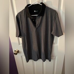 GAP Men's Black and Gray Striped Polo Shirt